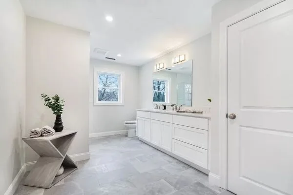 Completed bathroom tile installation